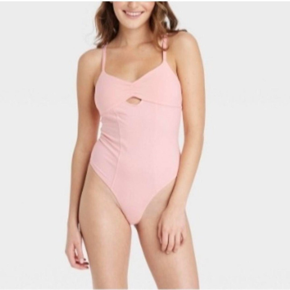 Colsie bubblegum pink cotton blend bodysuit Size S w/ keyhole & back cut outs